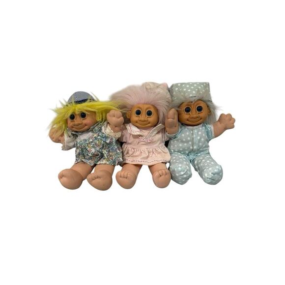 Russ Other - Vintage Lot Of 3 12" Russ Troll Plush Dolls Boys Girls Pajamas Dress Play